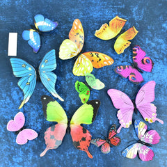 Decorative 3D butterfly stickers on white background