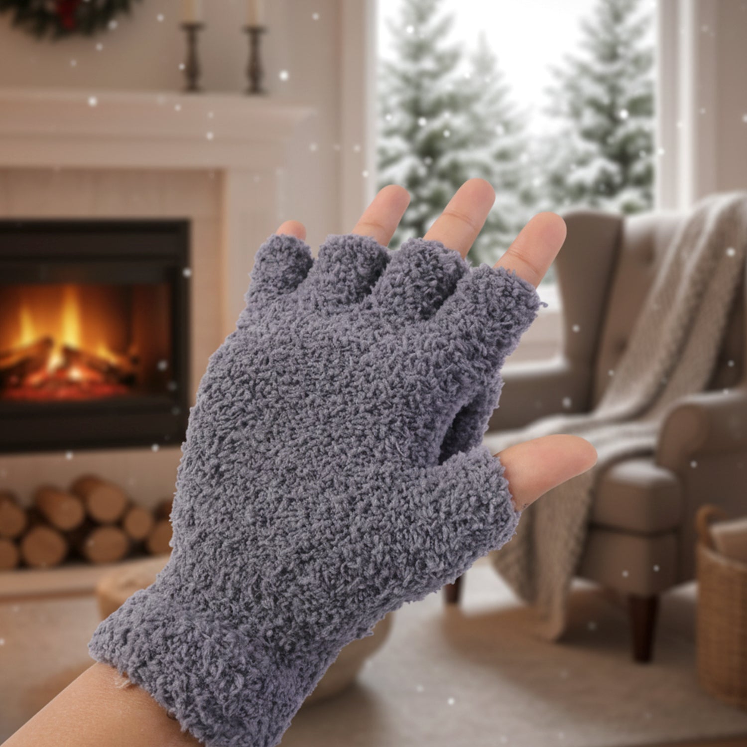 Winter fingerless gloves with button flap cover