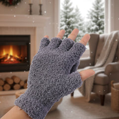 Winter fingerless gloves with button flap cover