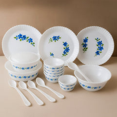 36-piece premium ceramic dinner set with blue flower design on white plates