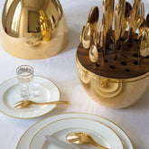 Premium 24-piece golden cutlery set with oval-shaped stand