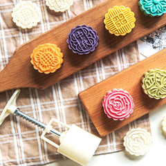 Mooncake Press Mold with 4 interchangeable floral stamps