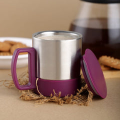 Insulated stainless steel coffee mug with lid & handle