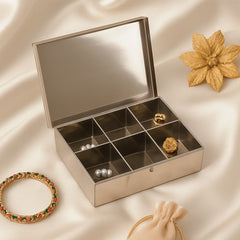 Stainless steel jewelry storage box with 6 compartments for bangles and rings
