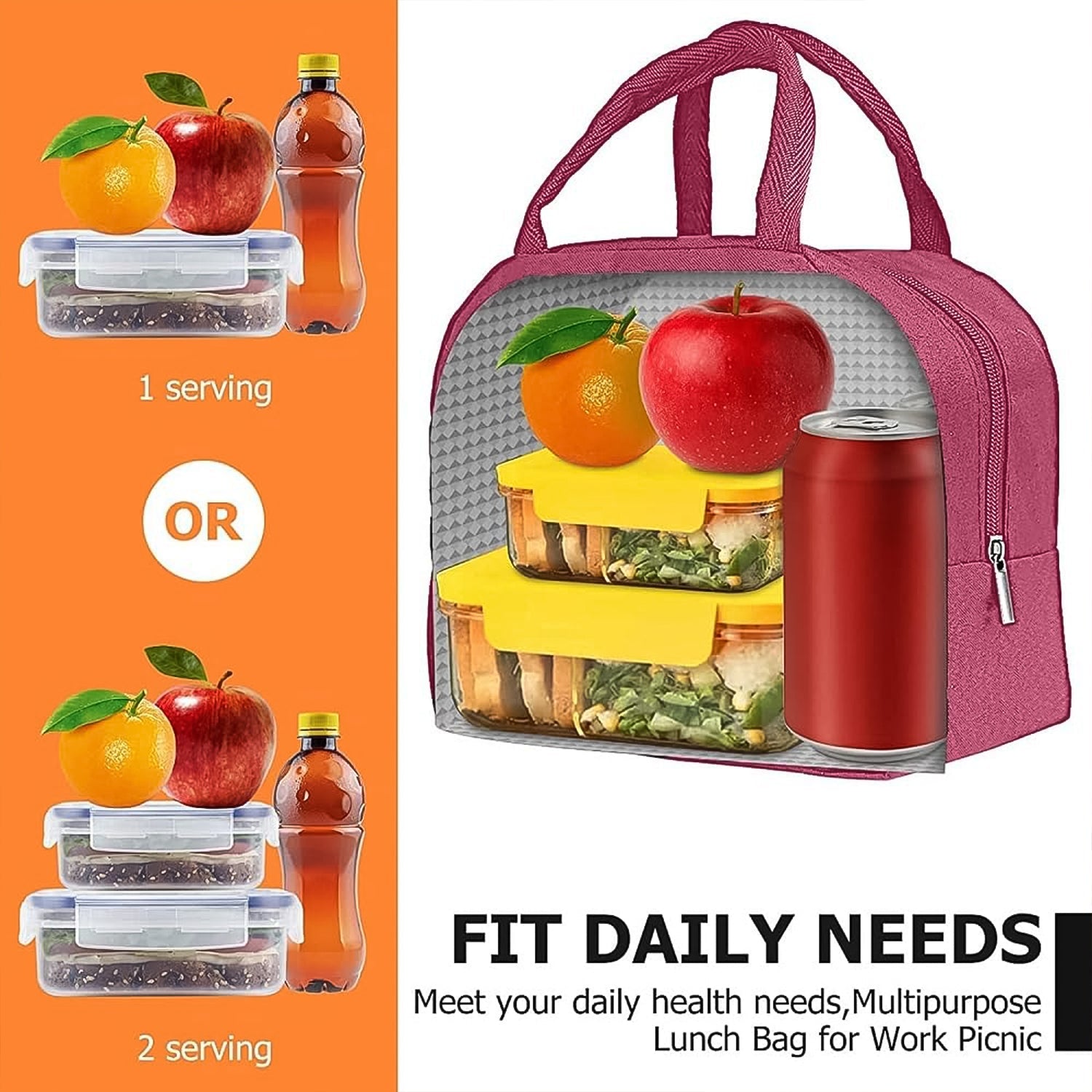Insulated lunch bag with zipper on white background