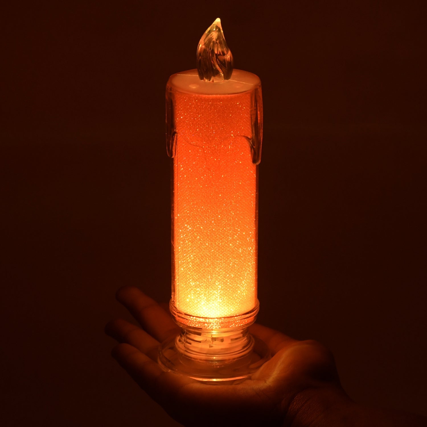 8438 Red LED Flameless Candles Battery Operated Pillar Candles Flickering Realistic Decorative Lamp Votive Transparent Flameless Ornament Tea Party Decorations for Hotel, Scene,Home Decor, Restaurant, Diwali Decoration Candle Crystal Lamp (1 Pc)