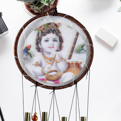 Krishna Medallion Dream Catcher Wind Chime with Sacred Melody design