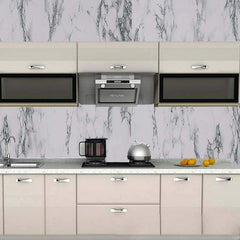 Adhesive marble kitchen wallpaper exposed for display