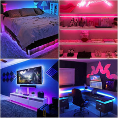 3M RGB LED strip lights illuminating a modern living room setup.