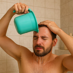 Plastic bath mug shown from top-down perspective