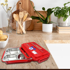 Cartoon Printed 4 Compartment Insulated Lunch Box Stainless Steel |Tiffin Box for Boys, Girls, School & Office Men for Microwave Freezer Safe Adult Children Food Container (1 Pc)