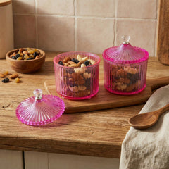 Set of transparent dry fruit storage jars with lids