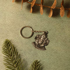 Lord Ganesha silver keychain, side view