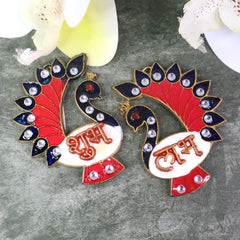 Shubh Labh Peacock Shaped Wall Hangings