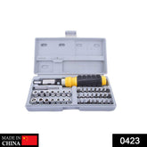 Socket and screwdriver kit with various tools laid out