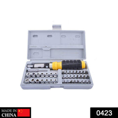 Socket and screwdriver kit with various tools laid out