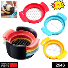 Stacked design of egg cutter blades for compact storage