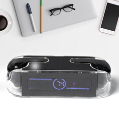 Close-up of wireless earbuds with touch control