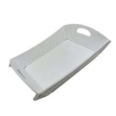 Foldable plastic serving tray with handle on white background