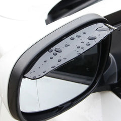 Close-up of rearview mirror rain protector covers installed