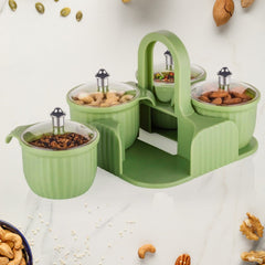 Top view of transparent plastic snack containers with airtight lids