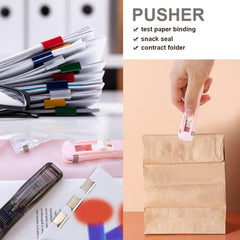 White paper clamp dispenser with clips laid out