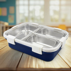 Open view showing multiple compartments inside lunch box