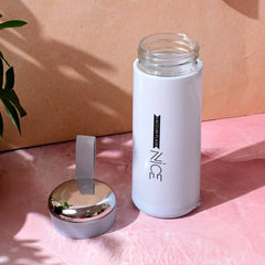 Glass water bottle side view