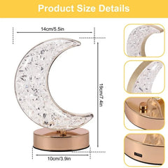 Decorative moon crystal touch lamp glowing softly