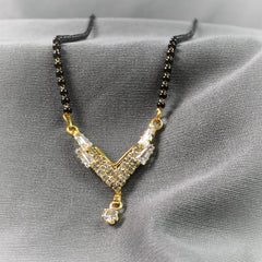 Floral Mangalsutra Necklace for Women (Double Strand, Black & Gold)