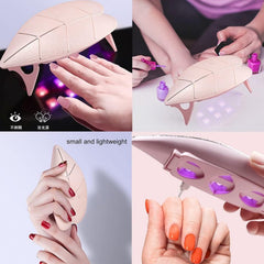 Mini UV LED nail lamp demonstrating its compact size next to a hand
