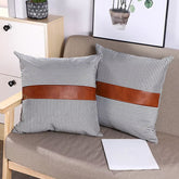 Leather and cotton pillow covers pair