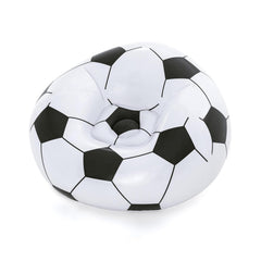 Inflatable soccer ball lounge chair set up in a child's playroom