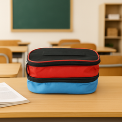 Durable insulated lunch pouch with reinforced stitching