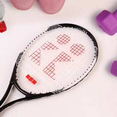 Close up of lightweight tennis racket strings and frame