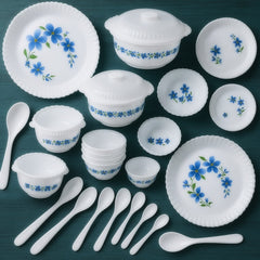 Full plate from premium plastic dinner set with fluted edges