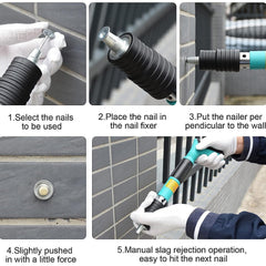 Manual steel nail gun in hand, demonstrating ease of use