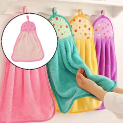 Hanging hand towel with loop on an adhesive hook