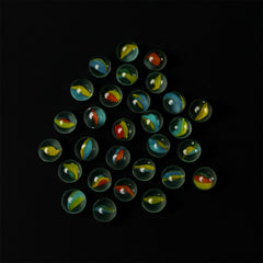 Glass marbles displayed for play and decoration