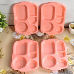 Multicolor 5-compartment square food plates, top view
