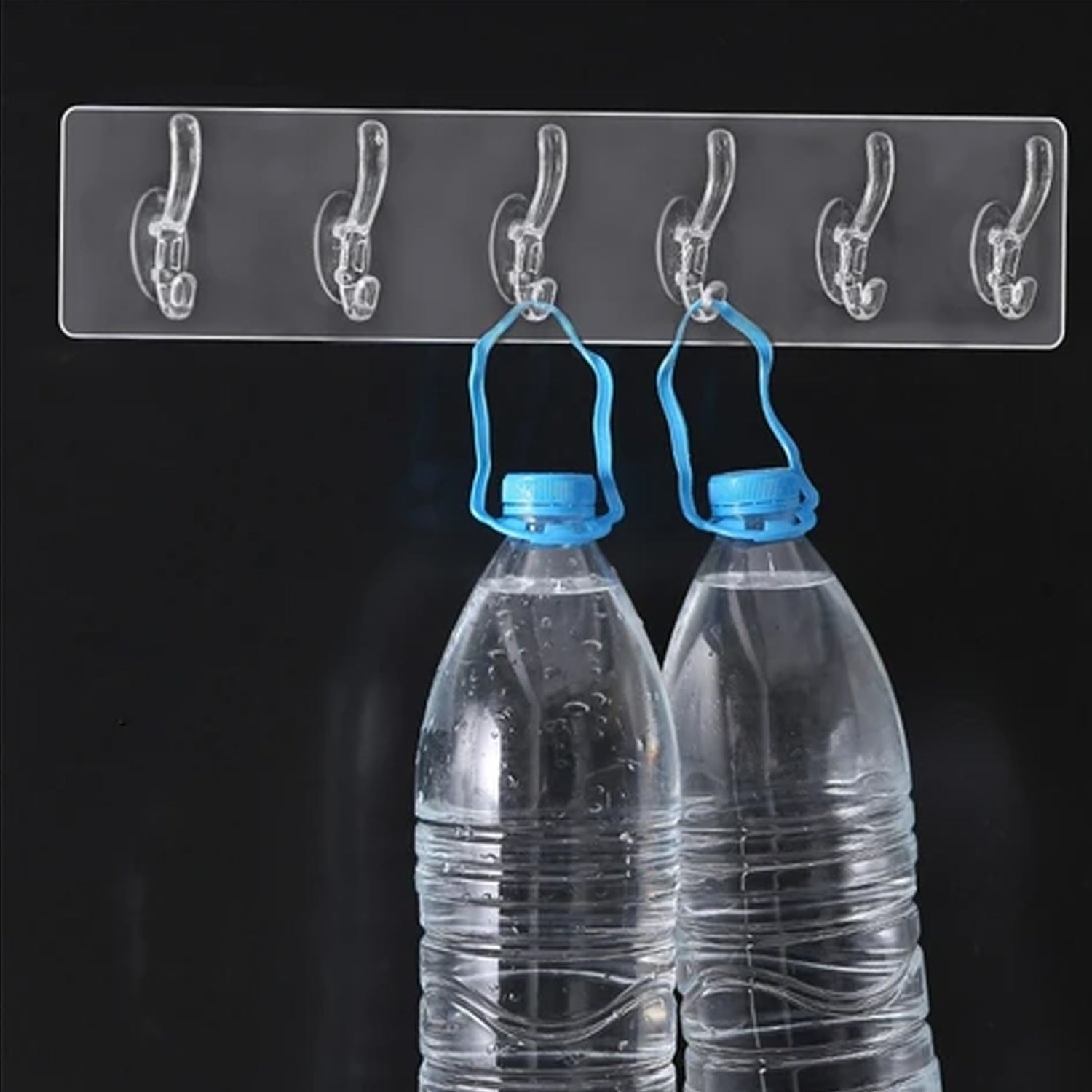Heavy duty 6-pin transparent and golden wall hook rail installed on wall