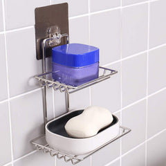 Components of the wall mounted soap dish: stainless steel tray & adhesive backing