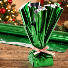 Stack of folded metallic gift wrapping paper sheets