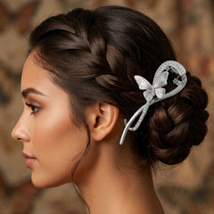 Close-up of butterfly hair clip with crystals