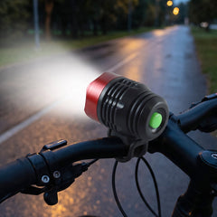 Bike front light illuminating road