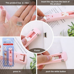 Close-up of paper clamp dispenser mechanism