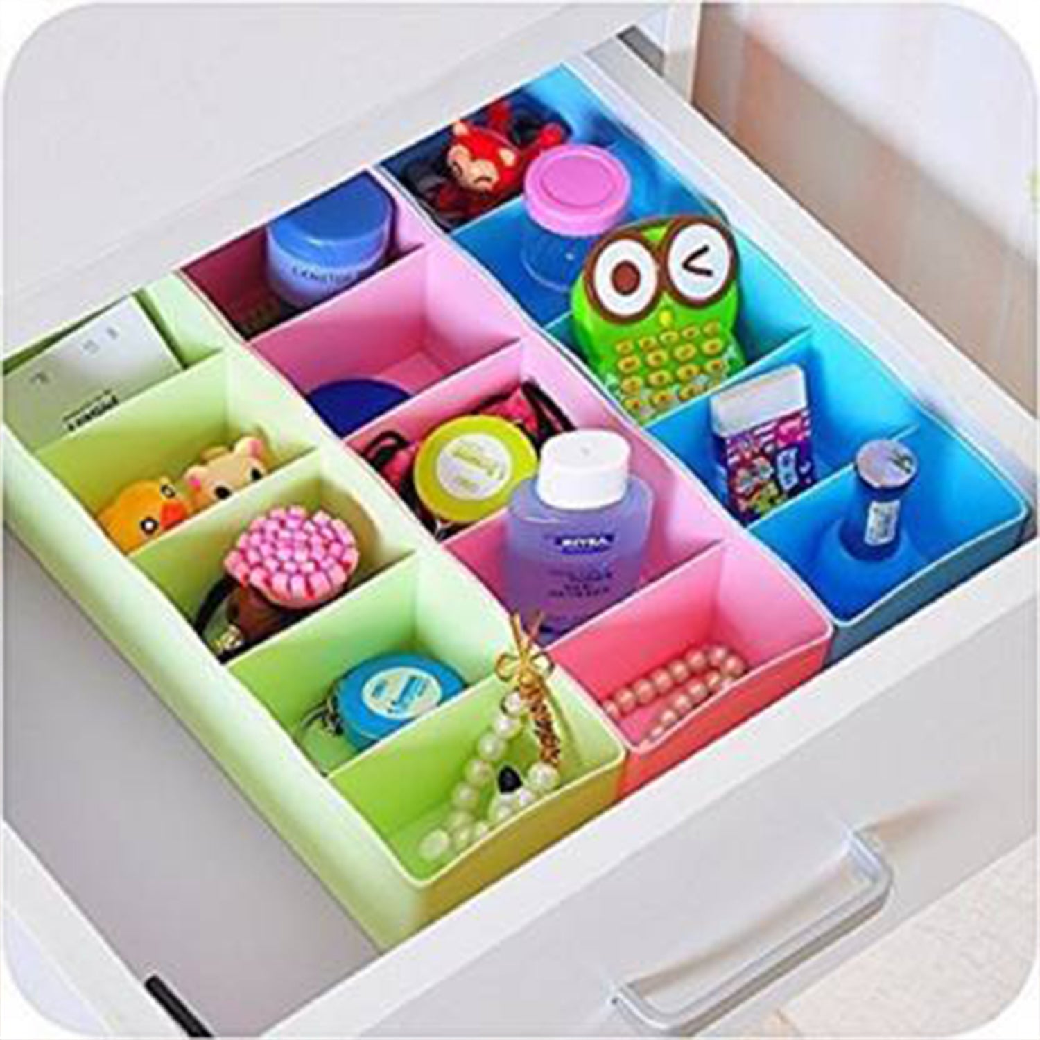 4-piece desktop storage organizer box with 5 grid compartments on white background