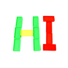 Close-up of bright, multi-colored wooden domino blocks