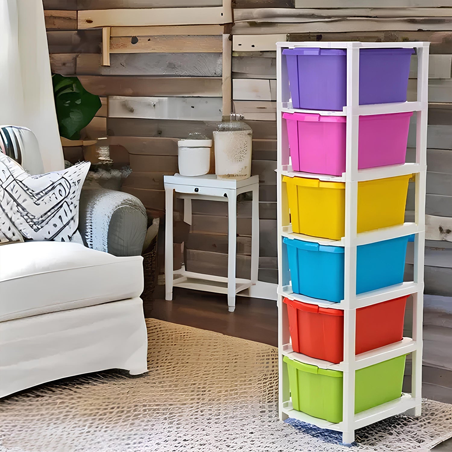 6-layer multi-colored plastic storage drawer cabinet front view