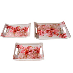 Medium-sized plastic rectangular serving tray with printed pattern.